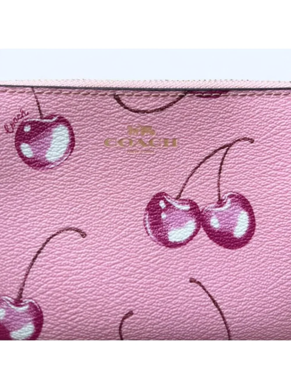 Coach Cherry Print Pink Corner Zip Wristlet Luxury Coquette Dainty Preppy Cute